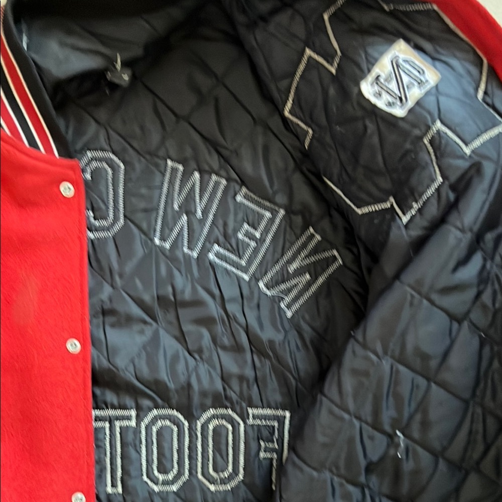 Vintage Red and Black College football Varsity Bomber Jacket with Leather - Picture 2 of 4